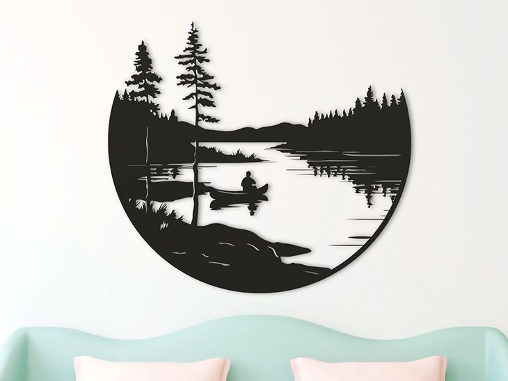Wanddekoration mit Einsamem Boot 17 cm