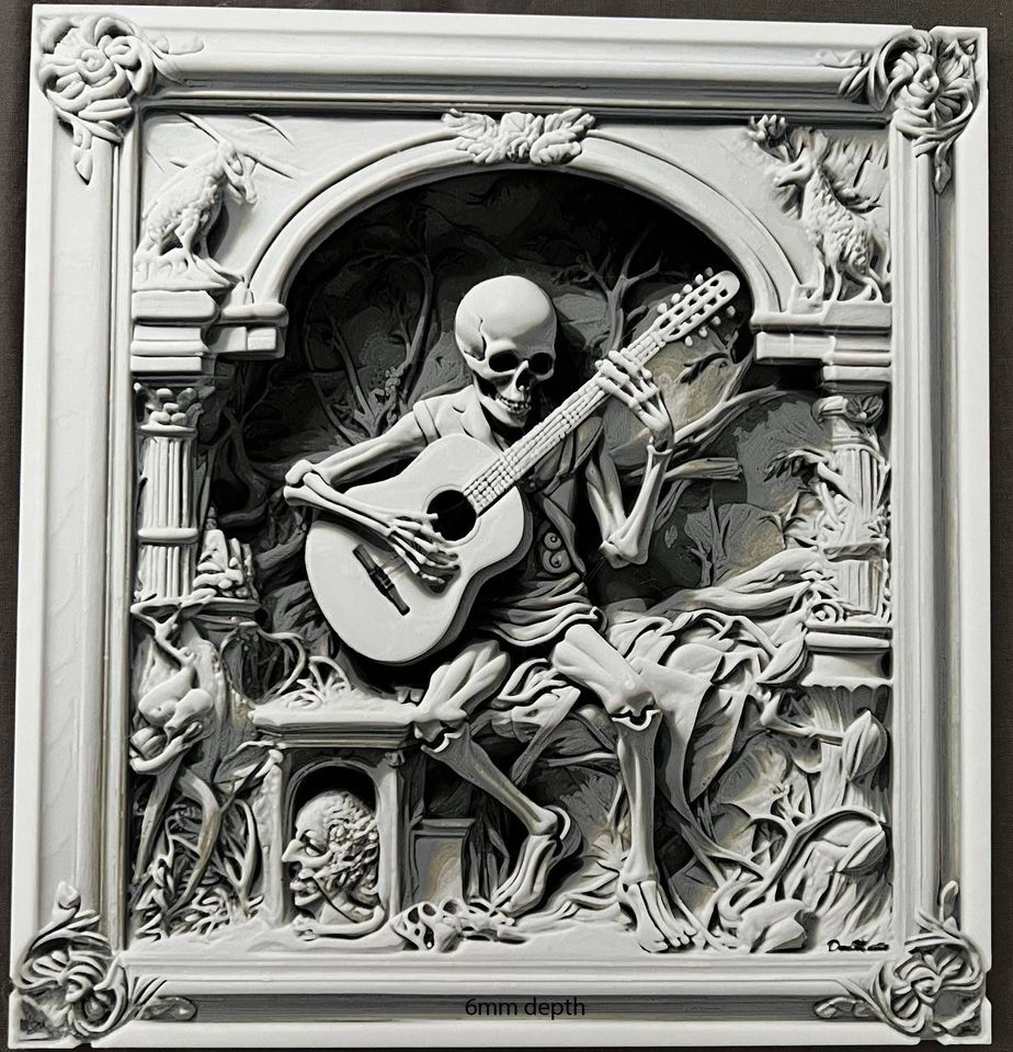 Tableau Mural Crâne Jouant de la Guitare 20 cm