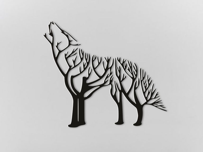 Décoration Murale Loup Hurlant Motif Branche 30 cm