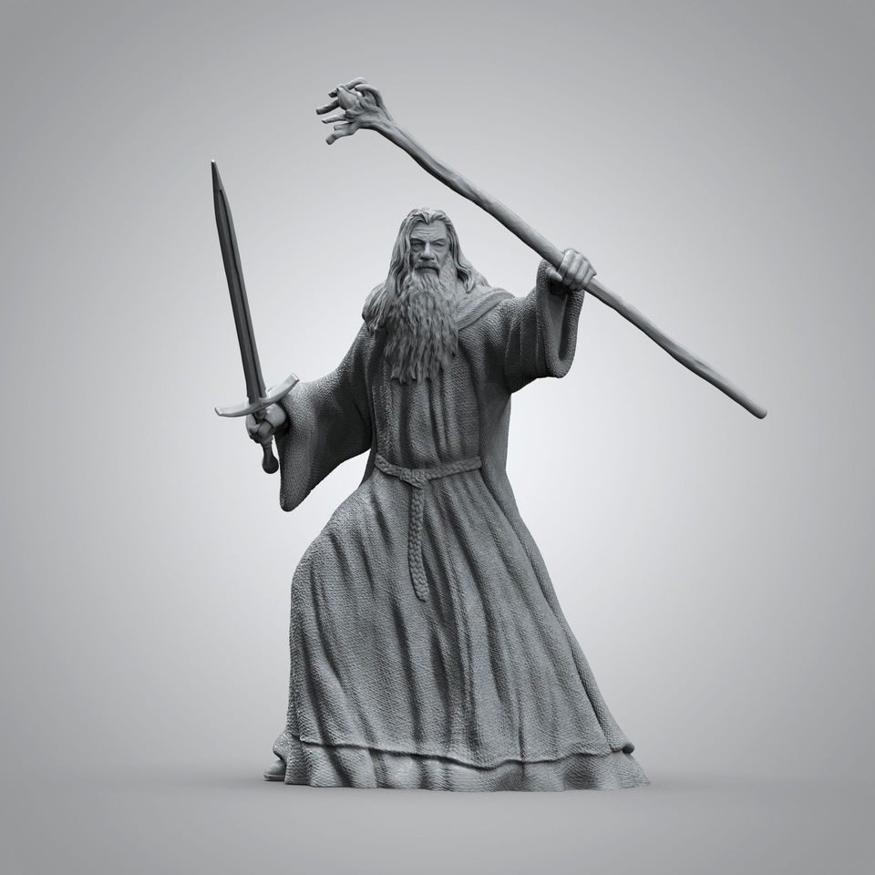 Medieval Epic Full Size Sworded Staff Grey Wizard Gandalf Figure 18 cm