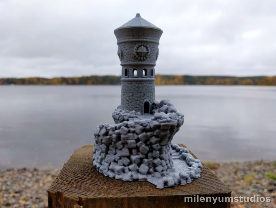 Decoración Torre de Vigilancia sobre Rocas 15 cm