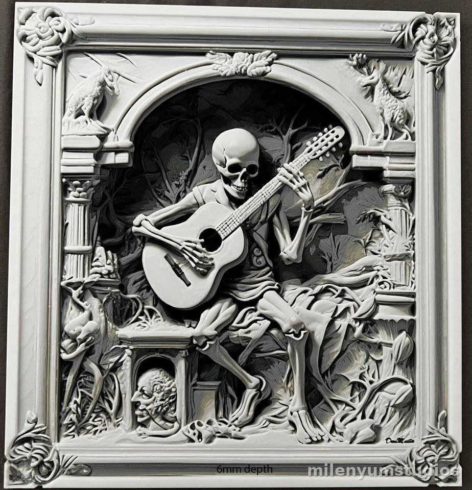 Tableau Mural Crâne Jouant de la Guitare 20 cm