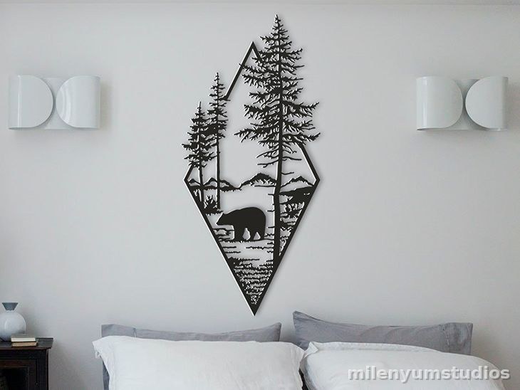 Wanddekoration mit Bär- und Baum-Motiv 37 cm